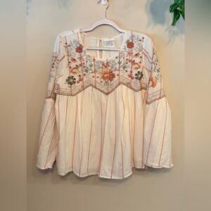 BOHERA Embroidered White Boho Peasant Top with Large Bell Sleeves